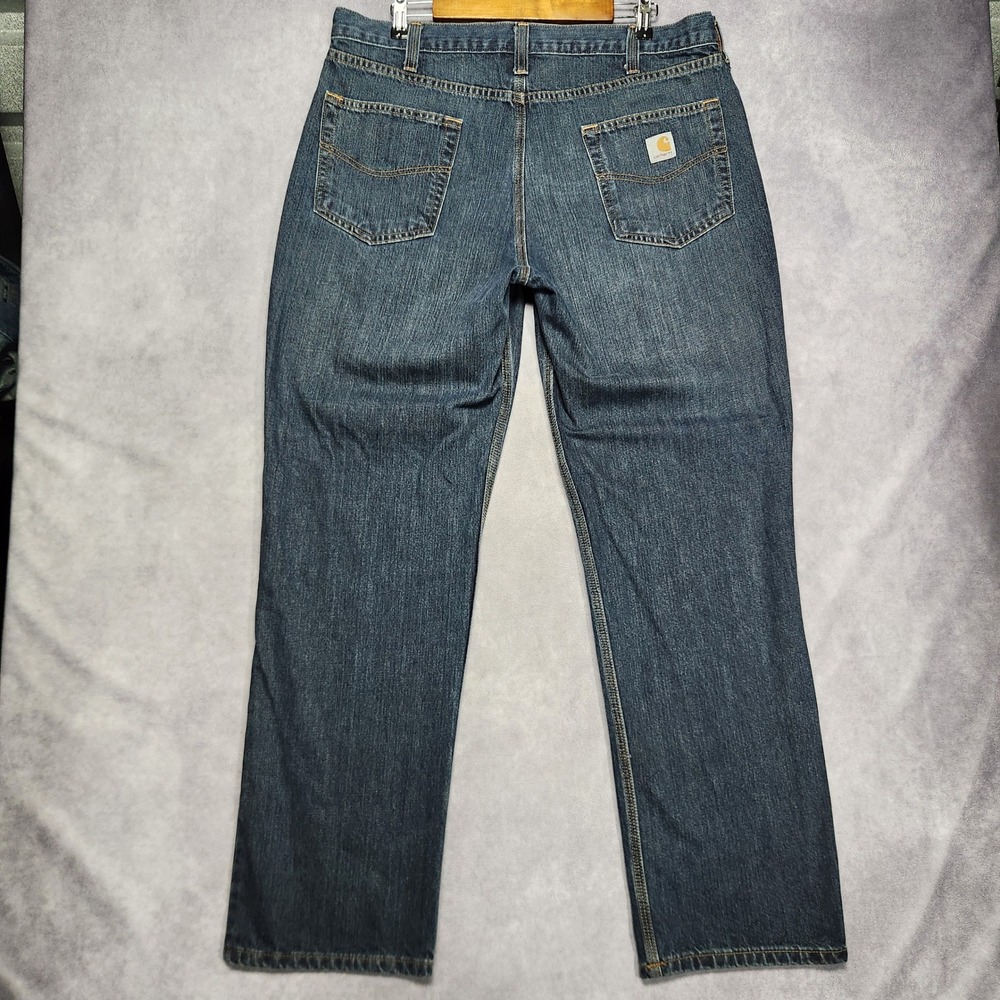 Carhartt Men's Relaxed Fit Jeans Dark Wash Size 38x32 Zipper Fly 5 Pocket